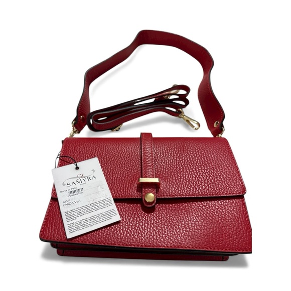 Samyra Roma Red Italian Leather Crossbody Shoulder Bag - Picture 3 of 6